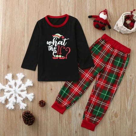 

Christmas Children Letter Plaid Print Top Blouse+Pants Family Clothes Pajamas christmas pajamas for family