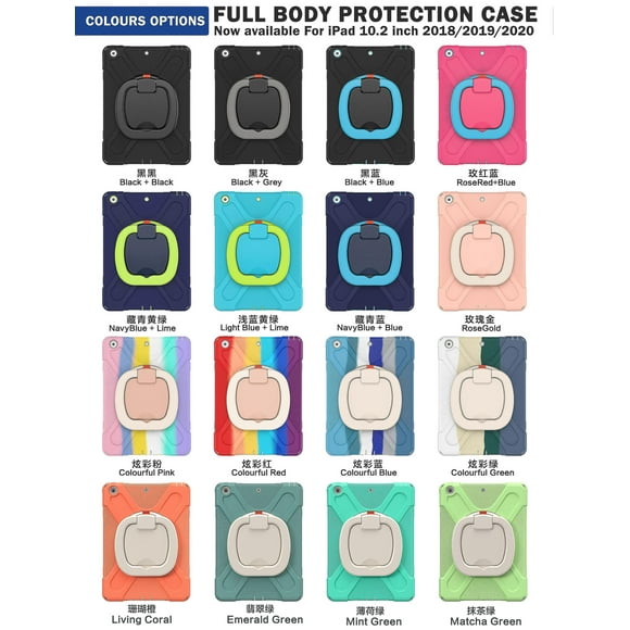 Color Matching Case For Ipad 10.2 Inch With Big Adjustable Ring Stand, Pen Holder, Shock Protection Cover