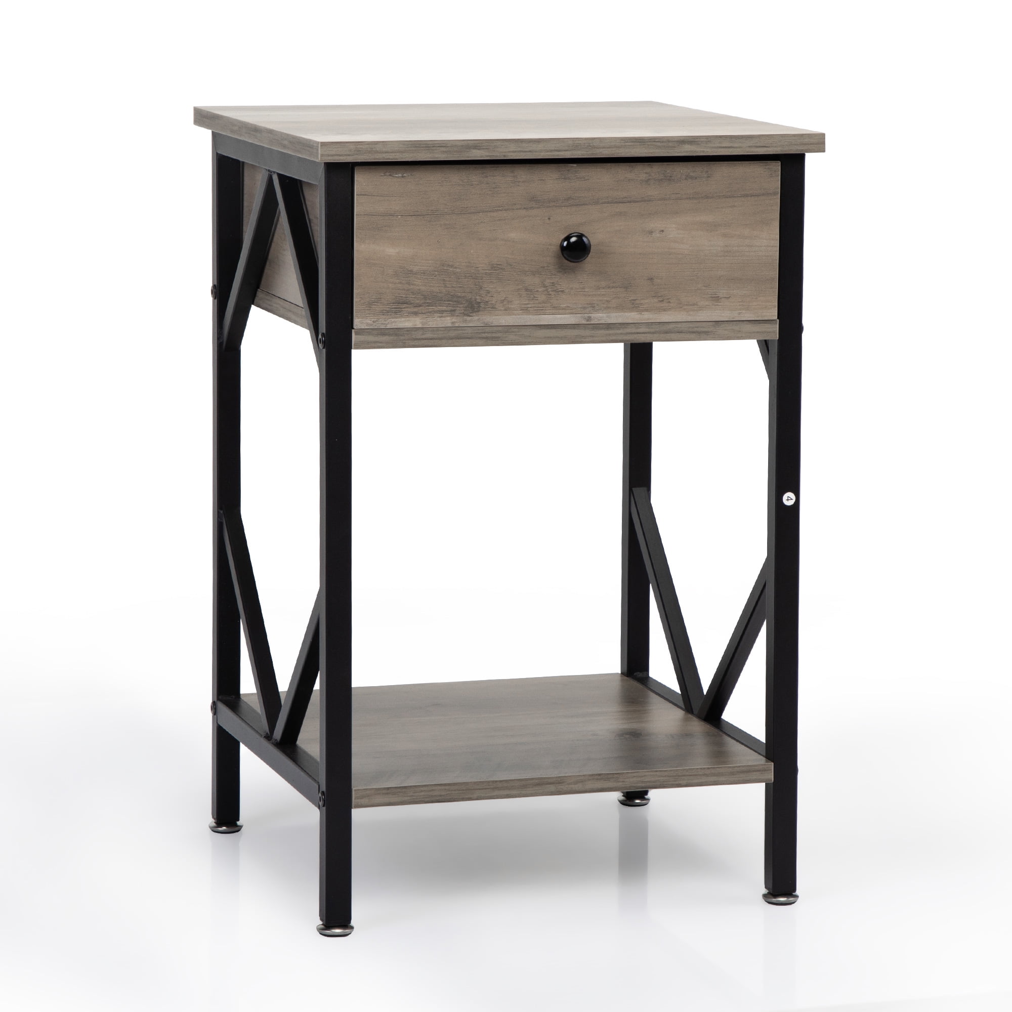 Lowestbest Bedside Table Modern Sofa Table, 2-Piece Side Table with Drawers, Industrial Metal Frame (Washed Ash) Lowestbest Bedside Table Modern Sofa Table, 2-Piece Side Table with Drawers, Industrial Metal Frame (Washed Ash)