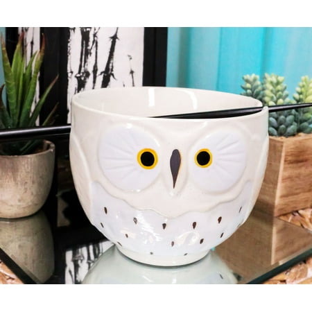 

Whimsical Ceramic White Owl Ramen Udong Noodles Soup Bowl With Chopsticks Set