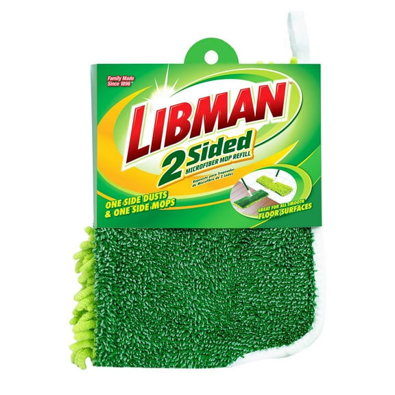 Libman 2-Sided Wet & Dry Microfiber Mop Refill, Green Velcro Gripper Attached to Mop Frame