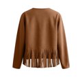 thumbnail image 5 of Women's Fringe Faux Suede Leather Jackets Fashion Fall Western Tassel Motorcycle Cropped Open Front Coats with Rivets Khaki XXL(XXL), 5 of 7