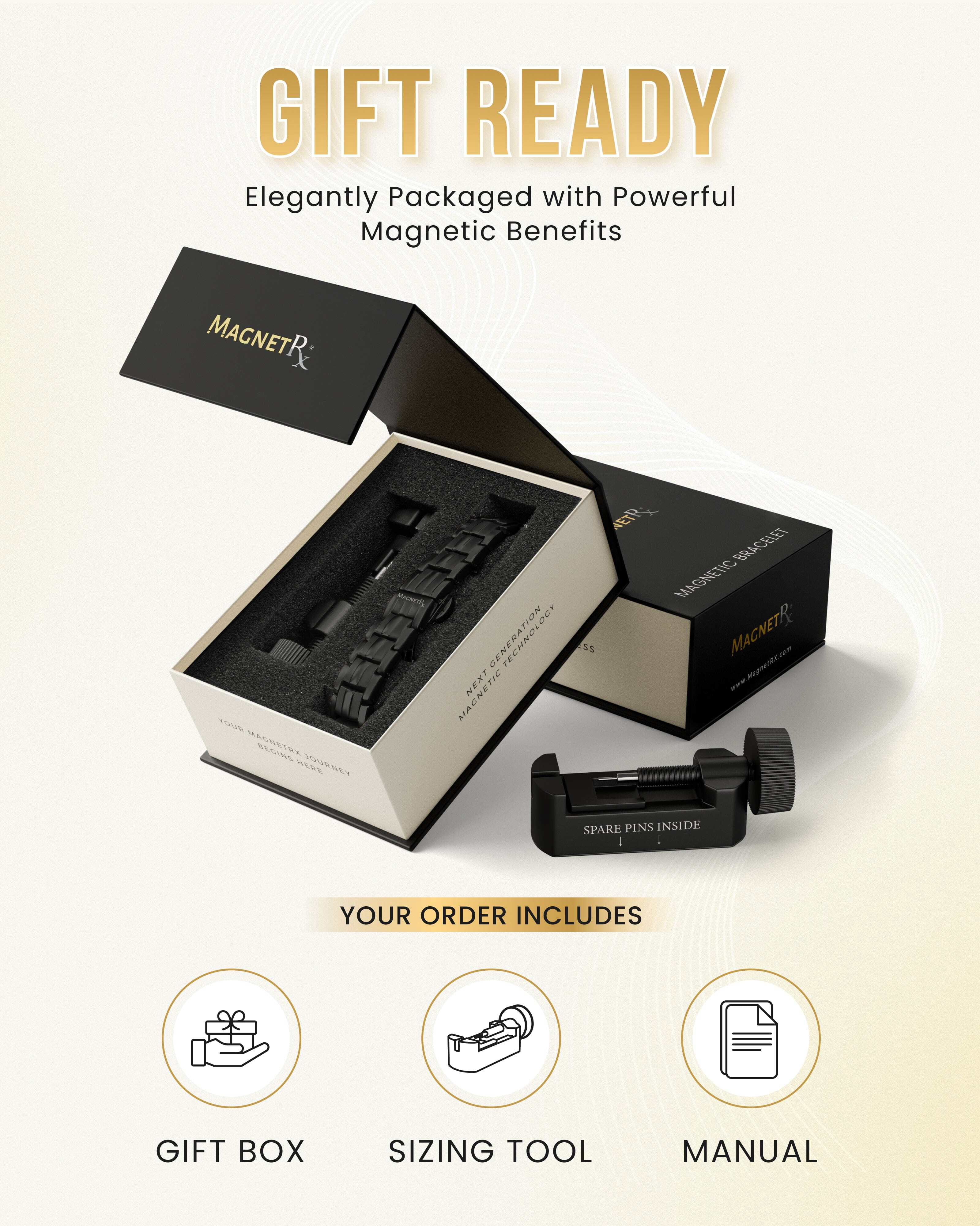 MagnetRX Bracelets for Men — EllipseMAX Designed in USA & Patent Pending — Premium Titanium Mens Bracelet & Adjustable Length (Black)