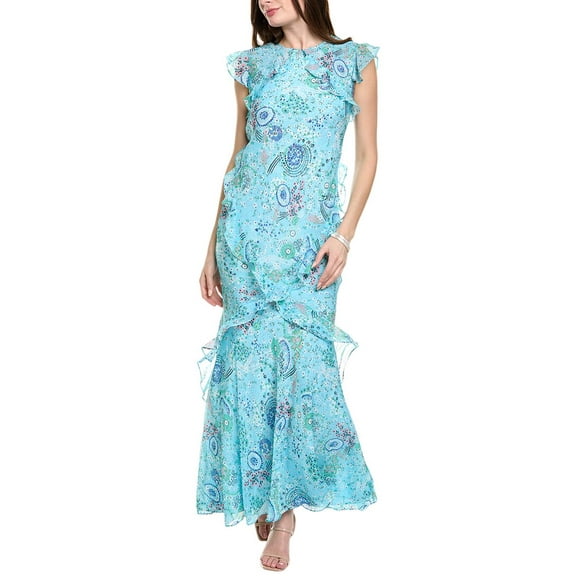 SALONI womens  Silk Maxi Dress, UK10/US 6, Blue