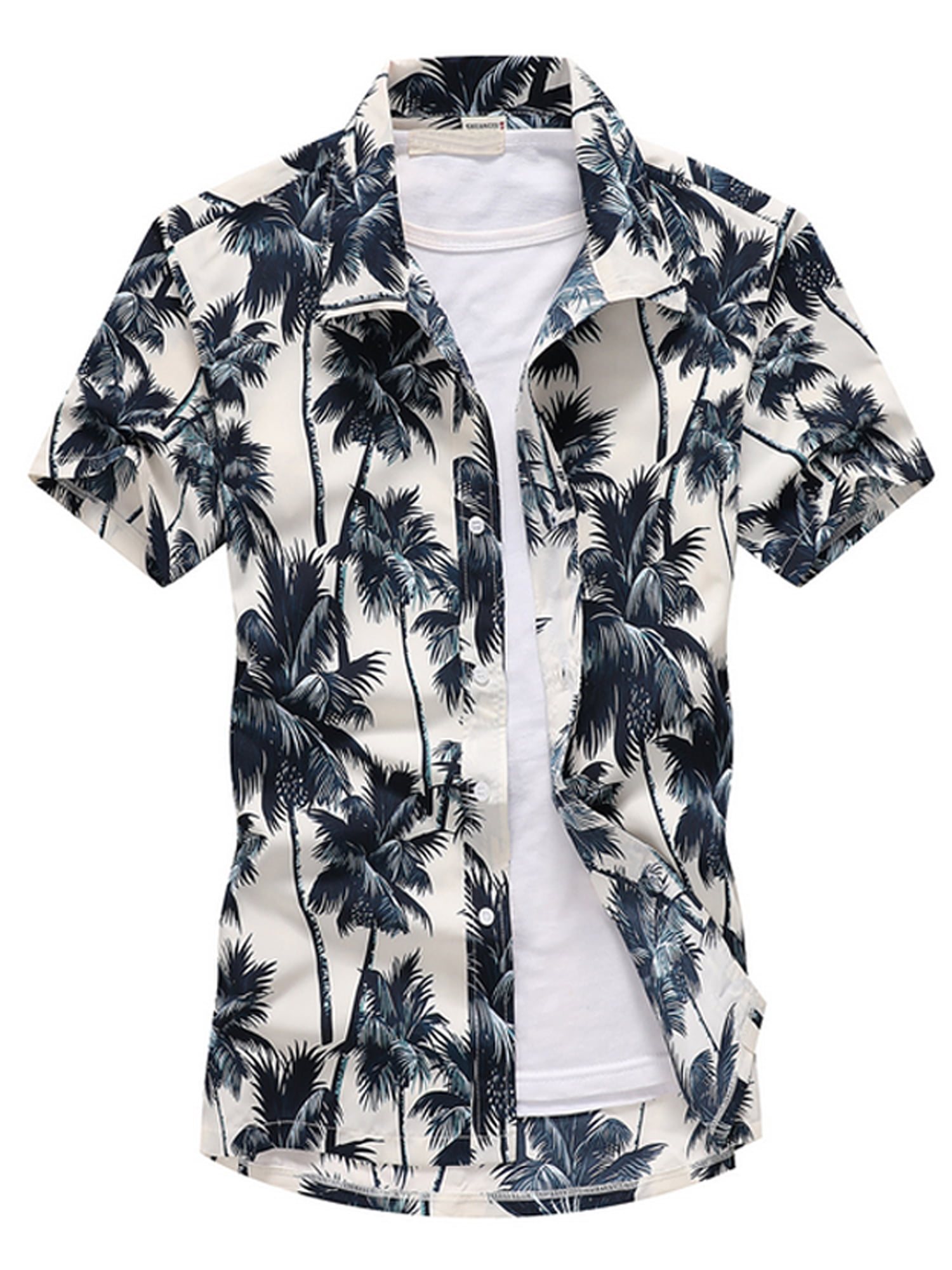 Mens Hawaii Floral T Shirt Palm Tree Print Short Sleeved Beach Summer Casual Top 