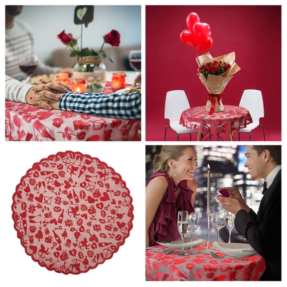 JHEHF Embroidered Love Heart Tablecloth Round Lace Table Cover Dining Table Mats Holiday Table Decor Valentine'S Day Wedding Anniversary Engagements