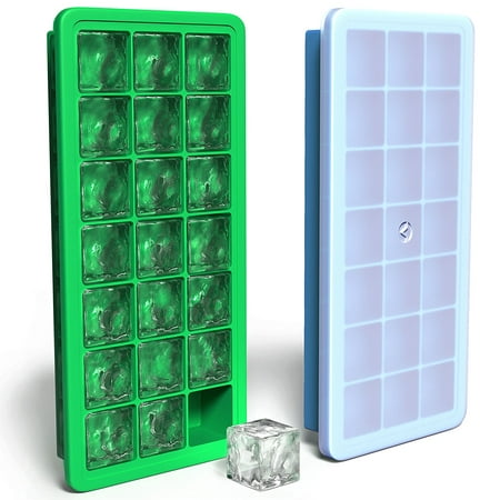 Vremi Silicone Ice Cube Trays with Plastic Lids - BPA Free Ice Tray Set of 2 with 42 Small Square Cubes - Covered Easy Pop Push Release Rubber Mold for Cocktails Dog Treats Water Bottles - Blue (Best Ice Cubes For Cocktails)