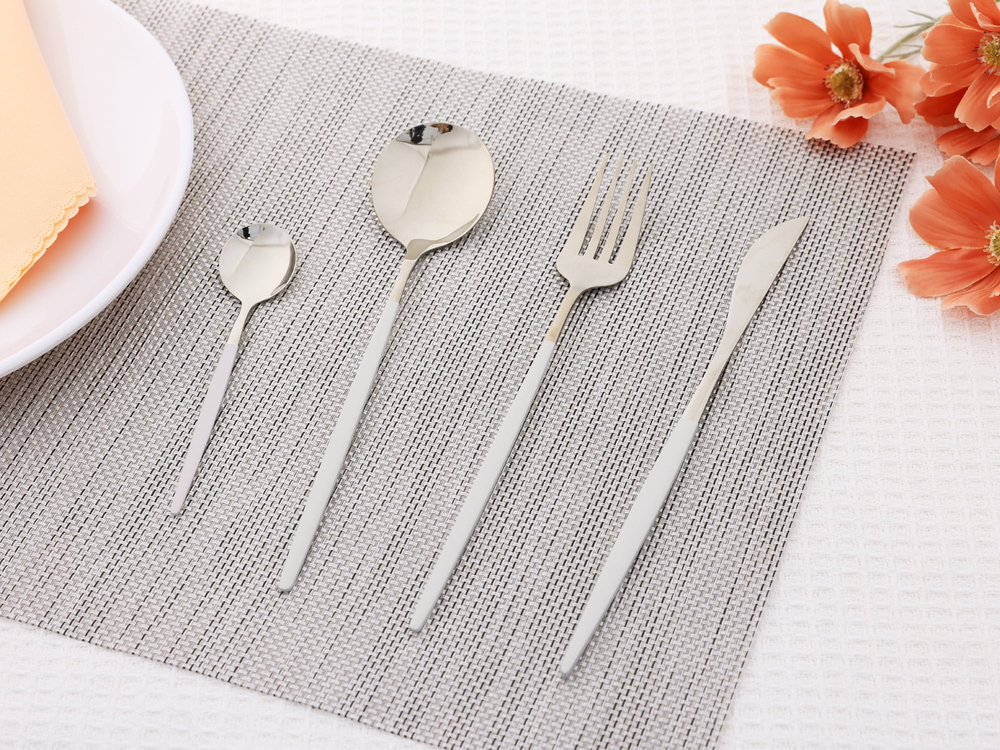 Unique Bargains Stainless Steel Flatware Set White 4 Pcs