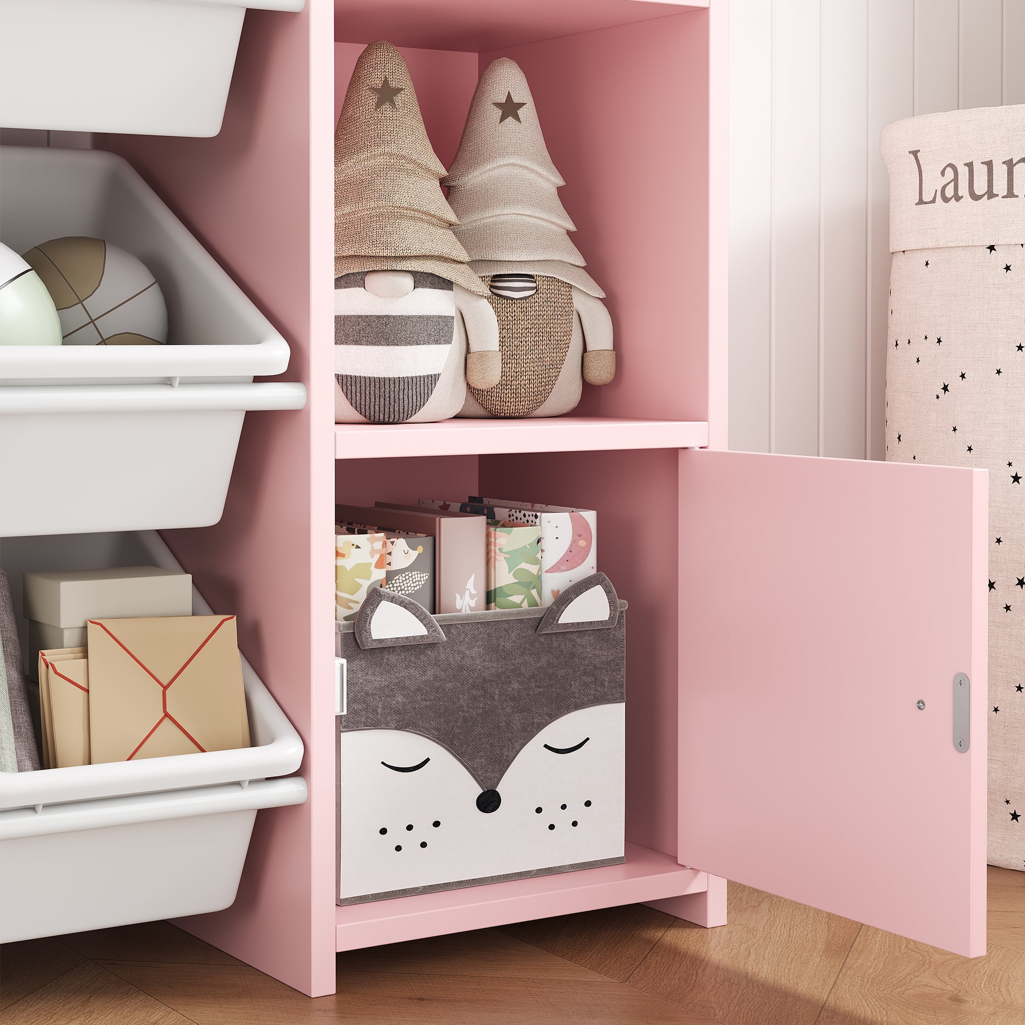 Homfa Kids Toy Storage Organizer Bookcase with 8 Bins, Pink Toy