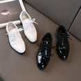 thumbnail image 6 of Boy's Classic Patent Leather Dress Shoes Toddler Block Low Heel Fashion Pointed Toe Lace Up Oxfords Shoes, 6 of 7