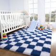 thumbnail image 4 of ZENELESS Checkered Fluffy Area Rugs for Living Room,4x6 Soft Plush Carpet for Bedroom Bedside Kids Teen Dorm Nursery Home Decor,White and Sand Blue, 4 of 7