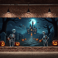 thumbnail image 3 of Spooky Design Halloween Banner Gothic Theme Skeleton Decoration Jack-o-lantern Scene Haunted Castle Decor for Halloween Party Indoor Decor Nighttime Celebration, 3 of 5