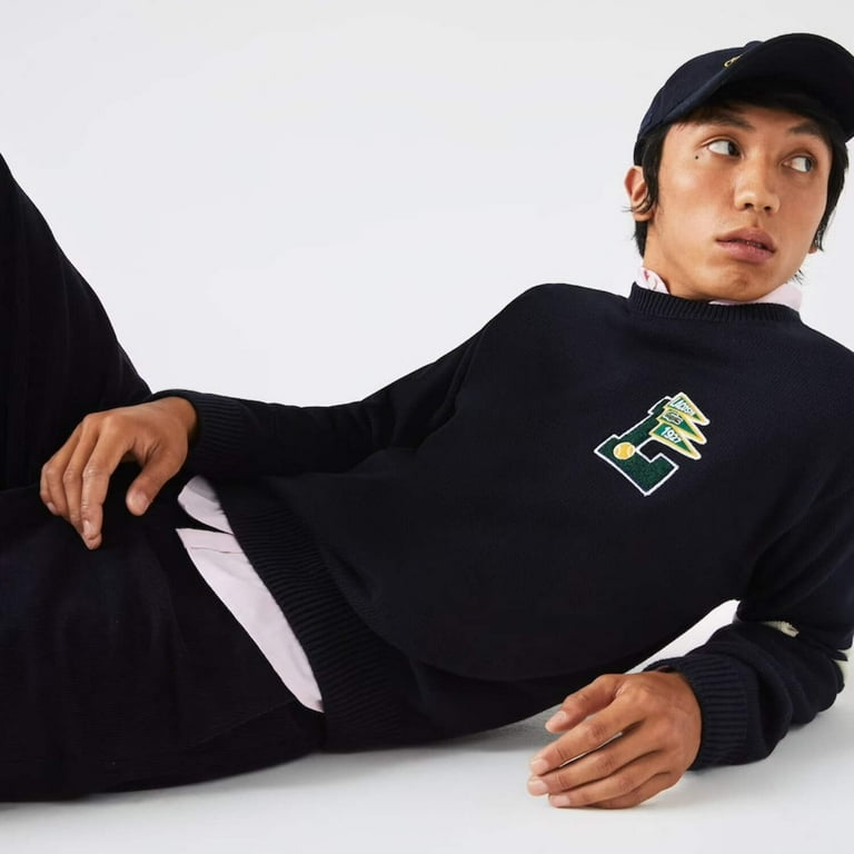 Lacoste Mens Crew Neck Pennants L Badge Wool And Cotton Lacoste Mens Crew Neck Pennants L Badge Wool And Cotton