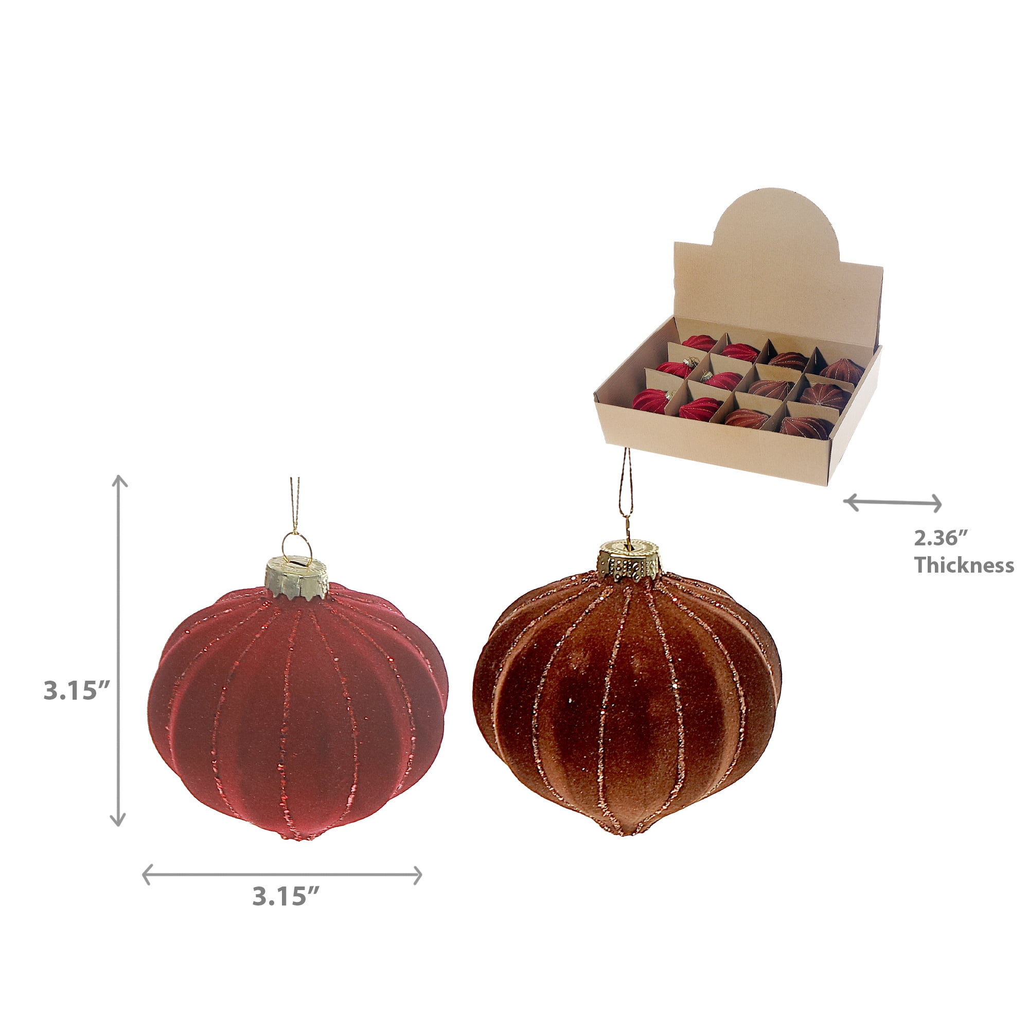Velveteen Glass Onion Ornament (Asstd) (12/Disp) - Set of 12