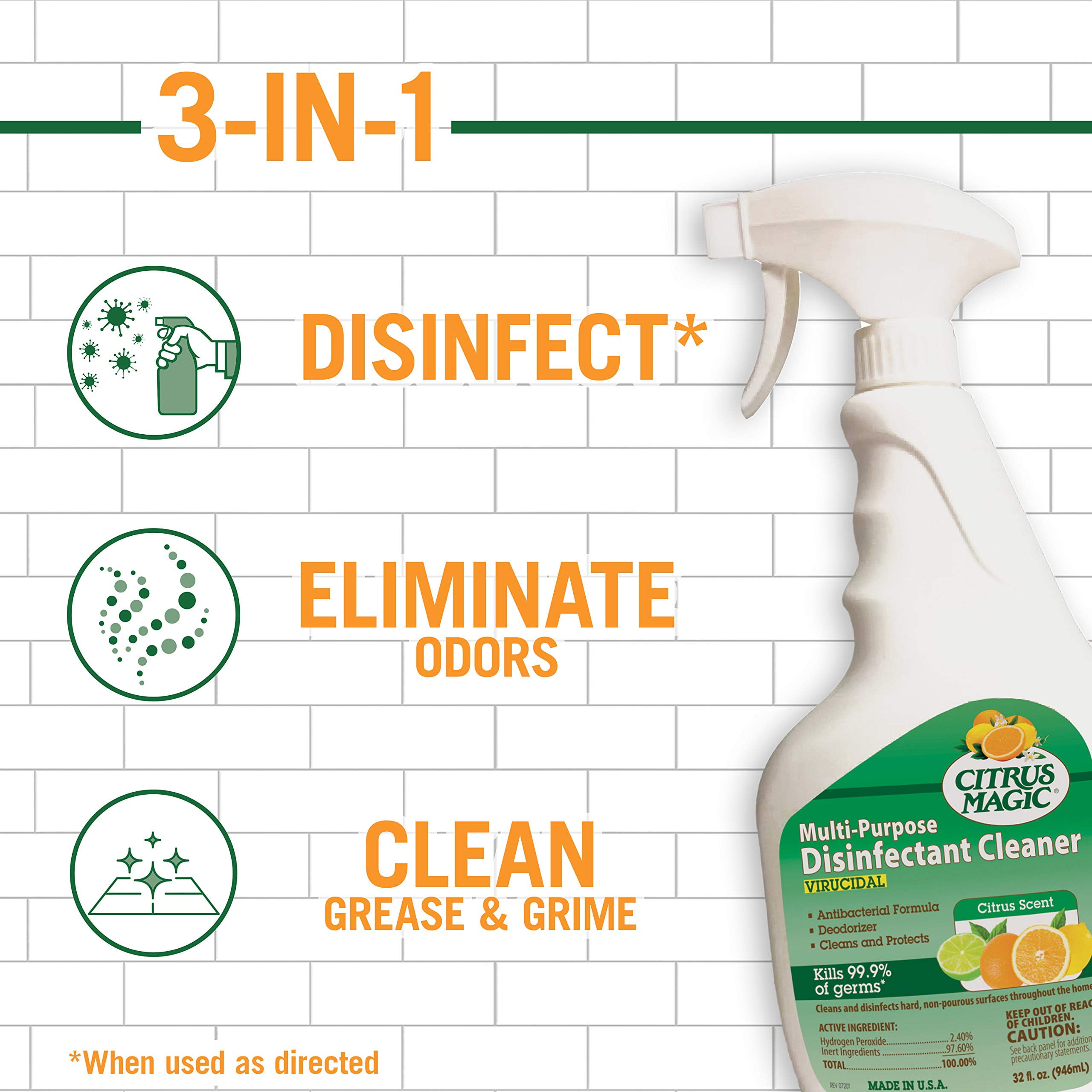 Citrus Magic Multi-Purpose Disinfectant Cleaner, Citrus, 32-Fluid Ounce,  613773093