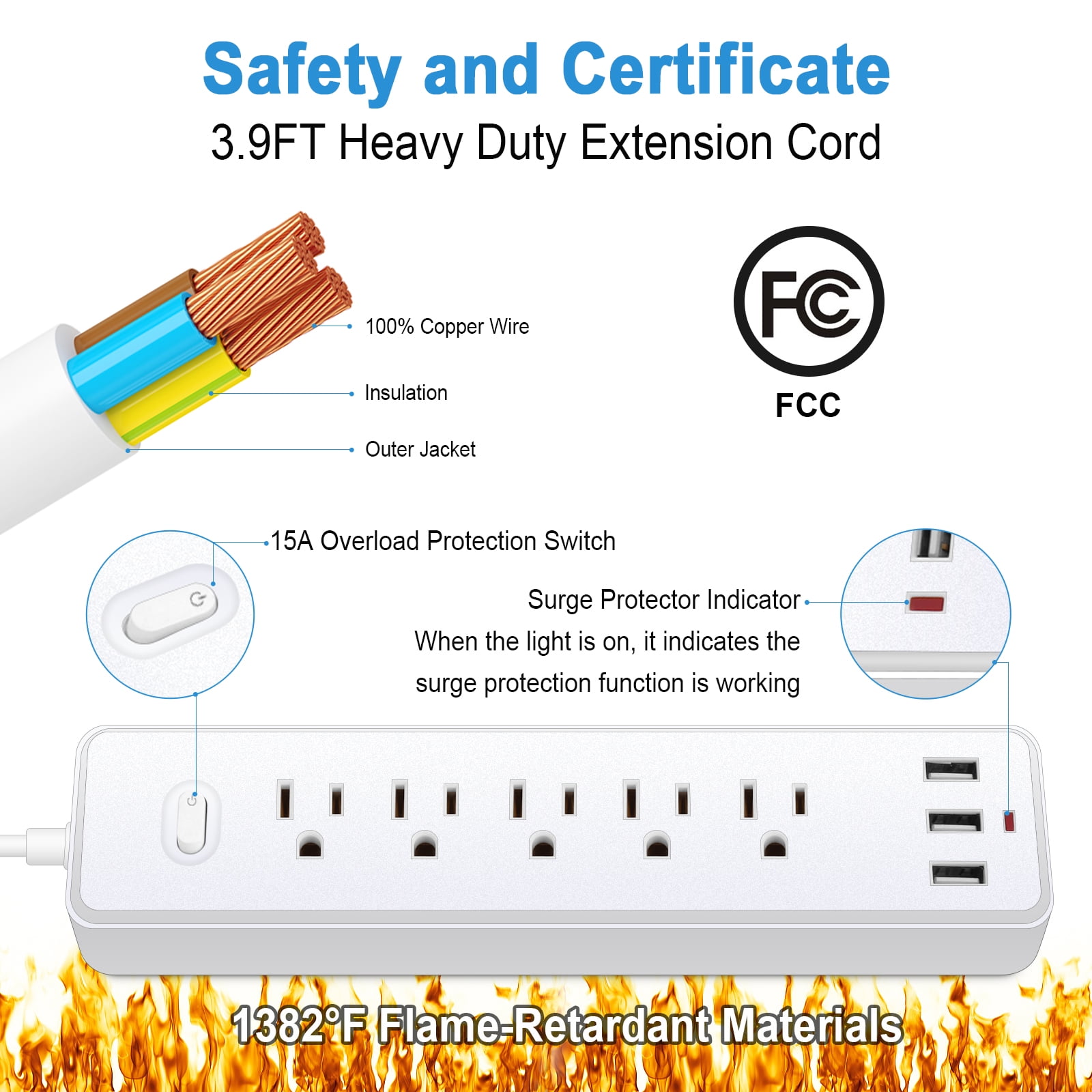 Bohashin Surge Protector Power Strip with USB Ports photo 7