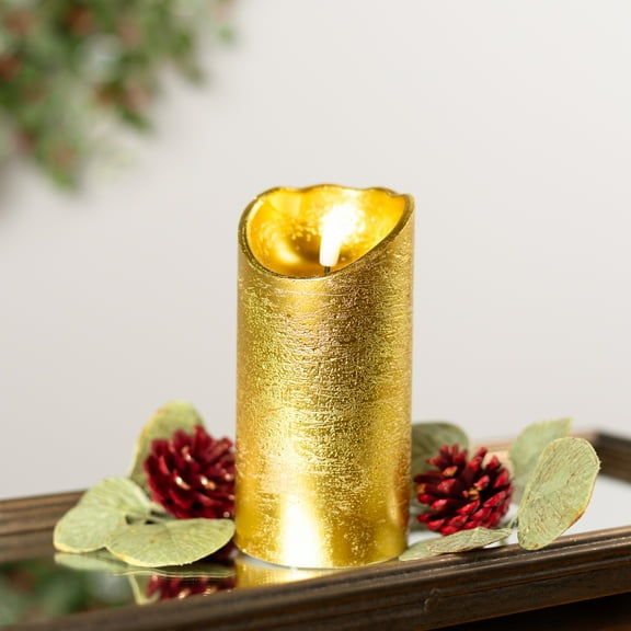 Northlight LED Lighted Flameless Flickering Pillar Christmas Candle - 6" - Gold