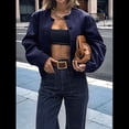 thumbnail image 4 of Blazer Corto con Botones para Mujer, Ropa Informal de Negocios para Otoño e Invierno. Azul Oscuro M, 4 of 8