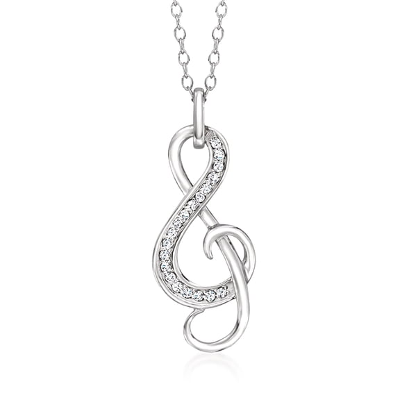 Ross-Simons 0.10 ct. t.w. Diamond Treble Clef Pendant Necklace in Sterling Silver, Women's, Adult