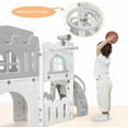 thumbnail image 5 of 8 in 1 Toddler Slide Indoor Playground, Indoor Slide Toddler Playset for Toddlers 4+, Kids Outdoor Playground with Basketball Hoop, Climber, Crawling Tunnel, Telescope, Toy Storage(White+Grey), 5 of 8