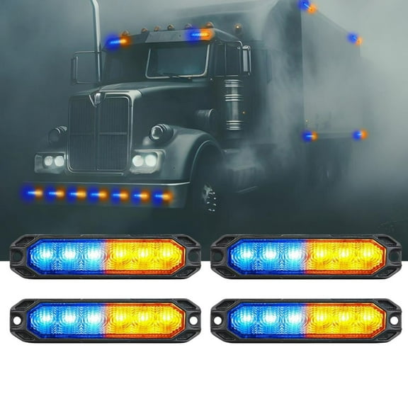 Nilight 6LED Emergency Strobe Lights 4PCS Ultra slim Surface Mount Hazard Caution Light bar 12-24V Sync Feature Warning Flashing kit for Truck Car Vehicle ATV SUV UTV Yellow and Blue