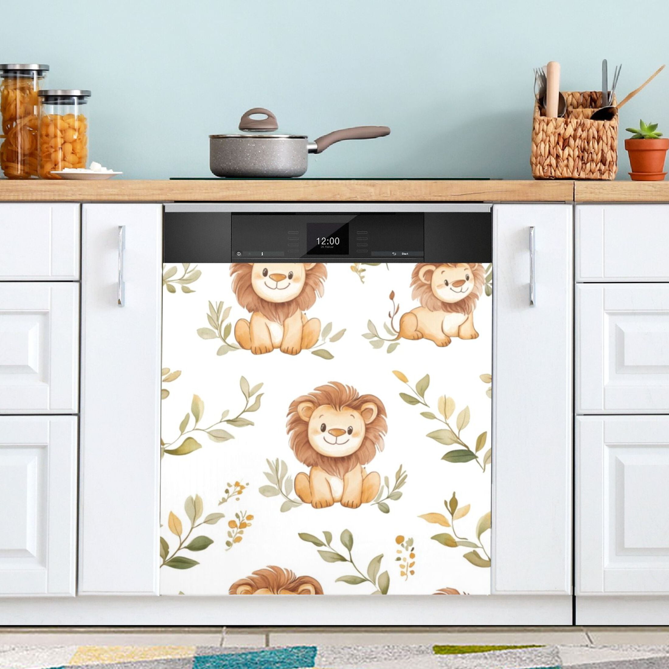 Dishwasher Magnetic Sticker 23x26 Inch Refrigerator Magnetic Sticker Washing Machine Magnetic Sticker Kitchen Panel Magnetic Sticker Home Decor Cute Little Brown Lion
