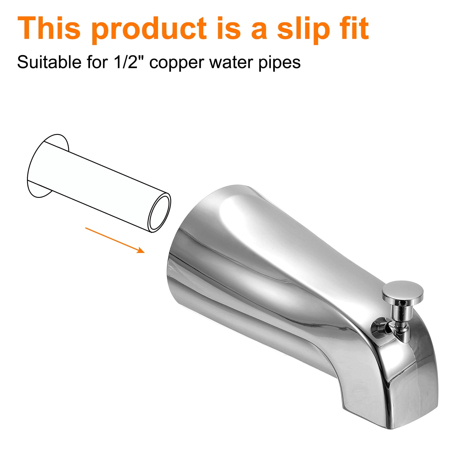 Uxcell Slip on Diverter Tub Spout, Zinc Alloy Bath Spout Bathtub Faucet with Pull-Up Diverter Faucet Cover for 1/2 Inch Water Tub for Bathroom Kitchen, Silver