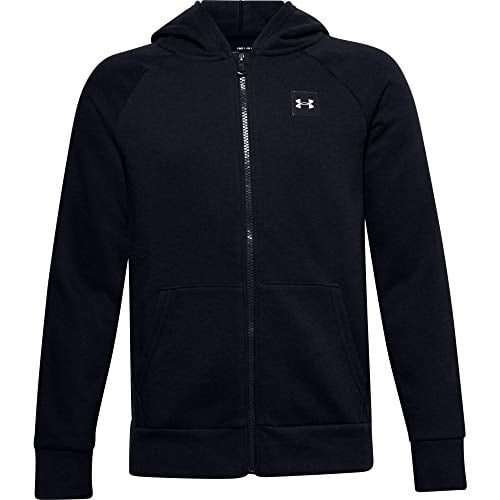 Under Armour Boys Rival Fleece Full Zip Hoodie , Black 001 Onyx White , Youth Medium