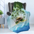 thumbnail image 4 of Island Soft Flannel Fleece Throw Blanket, Tropic Lands Coconut Palms in the Middle of Nowhere Surreal Scenery, Cozy Plush for Indoor and Outdoor Use, 60" x 80", Azure Blue Fern Green, by Ambesonne, 4 of 5