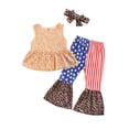 thumbnail image 2 of Aojekbee Girls Independence Day Clothes Set, Floral Embroidery Tops+Leopard Print Flared Trousers+Headband, 2 of 7