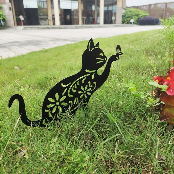 RXIRUCGD Home Decor Outdoor Wrought Iron Cat And Butterfly Style Plug-in  Garden Decoration Ornaments 