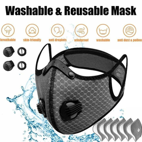 Reusable Half Face Cover Mask w/ Filter Cycling Outdoor Sport Face Mask Grey