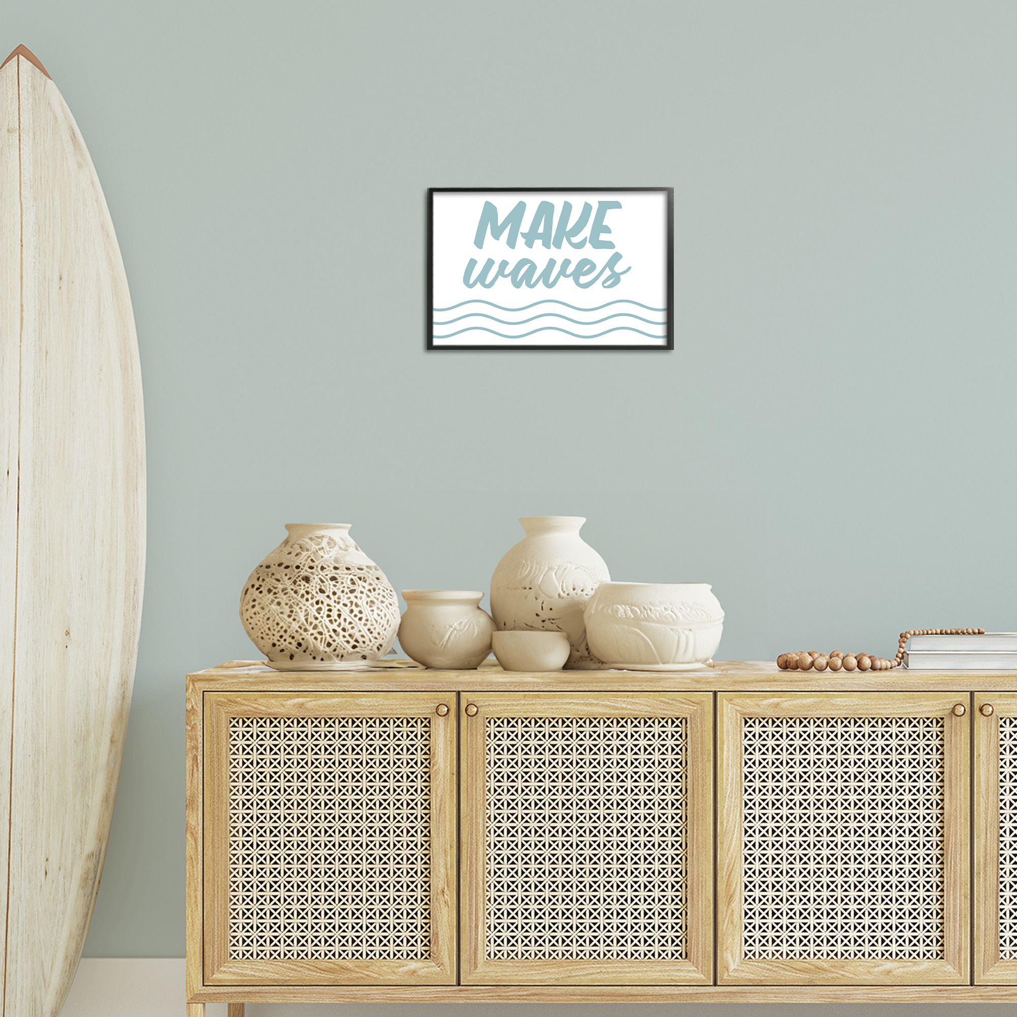 Stupell Industries Make Waves on White Typography Painting Black Framed Art Print Wall Art, 18 x 12