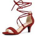 thumbnail image 1 of BLISSFUL STEP Women's Open Toe Kitten Heel Lace Up Sandals, 1 of 7