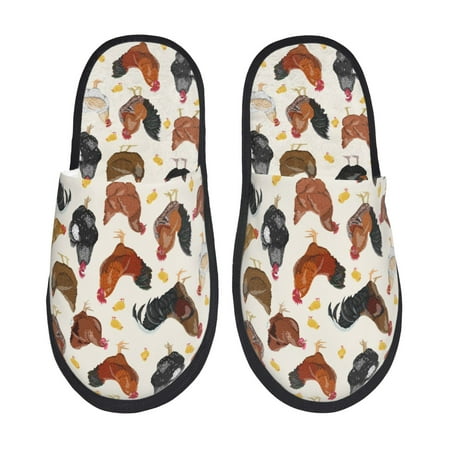 

Sikiie Roosters and Chickens Fuzzy Slip-on Slippers Warm Cozy Soft Lightweight Memory Foam Indoor House ShoesMedium