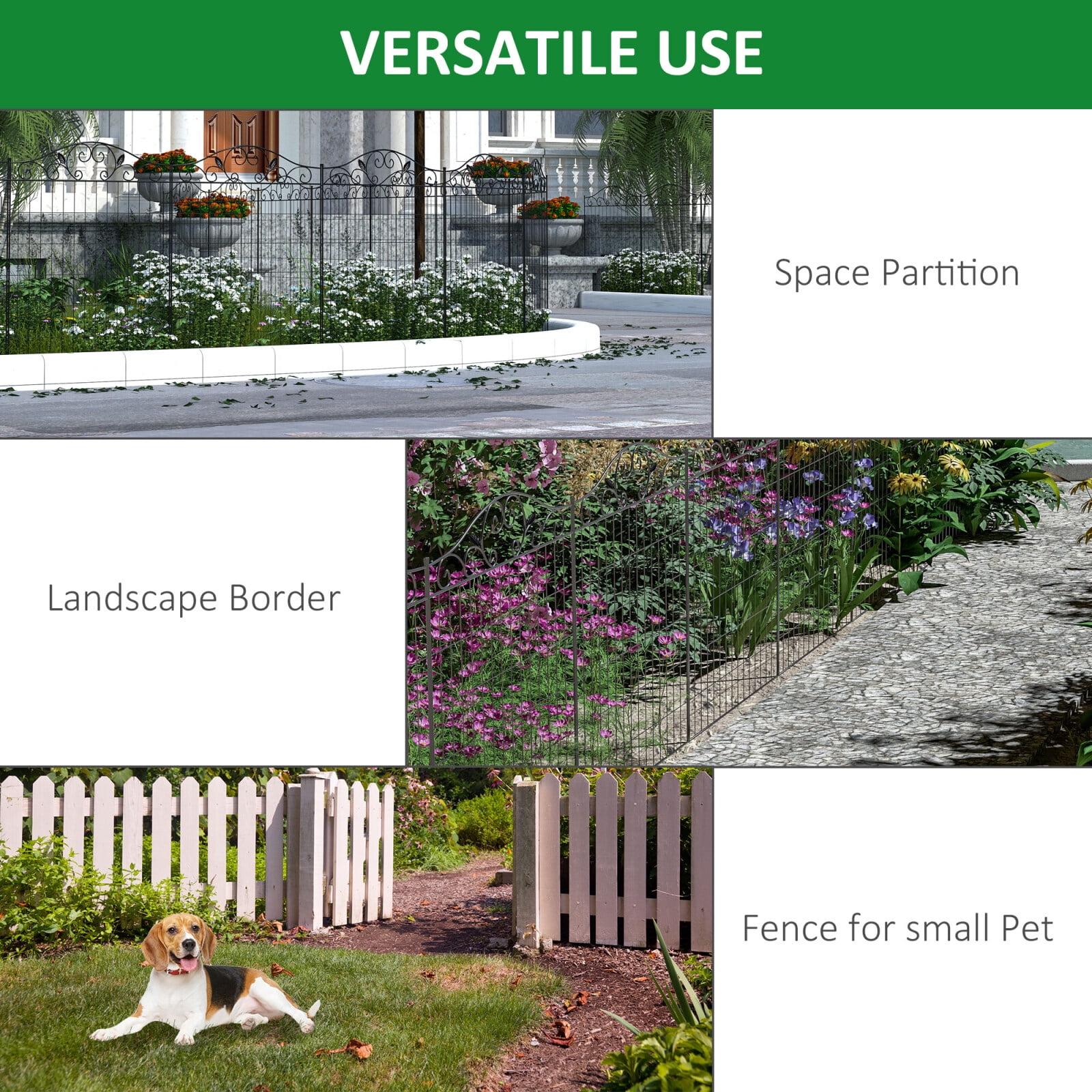 Decorative Garden Fence Panel 4 Pack, 44 x 36 Inch Steel Border Folding Fence for Yard Landscaping, Pet Safe Outdoor Barrier for Flower Beds and Pathways