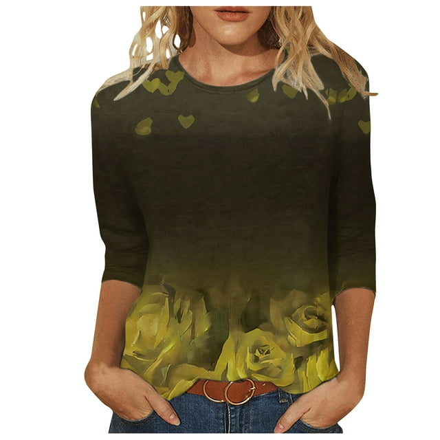 Pompotops Mode T-shirt Décontracté à Manches 3/4 Col Rond Confortable pour Femmes en Solde