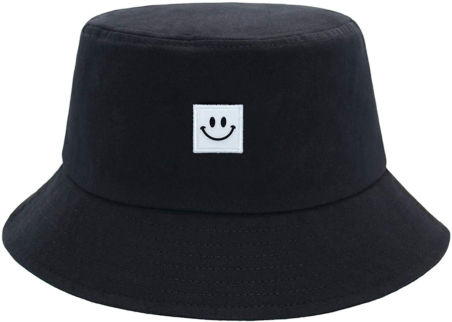Black, Blue, White Summer Travel Bucket Sun Beach Hats Outdoor Visor Cap for Boys Girls 3 Pieces Kids Smile Face Bucket Hats