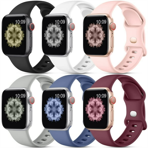 6 Pack Sport Bands Compatible with Apple Watch Bands 38mm 40mm 41mm 42mm 44mm 45mm,Soft Silicone Waterproof Strap Wristbands for iWatch Series 7 6 5 4 3 2 1 SE Women Men