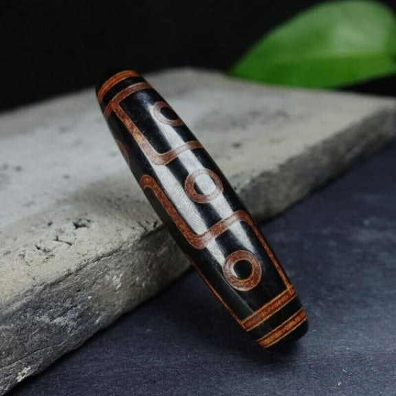 Tibetan Style Old Agate Nine Eyes Dzi Bead Amulet Pendant 58*14MM