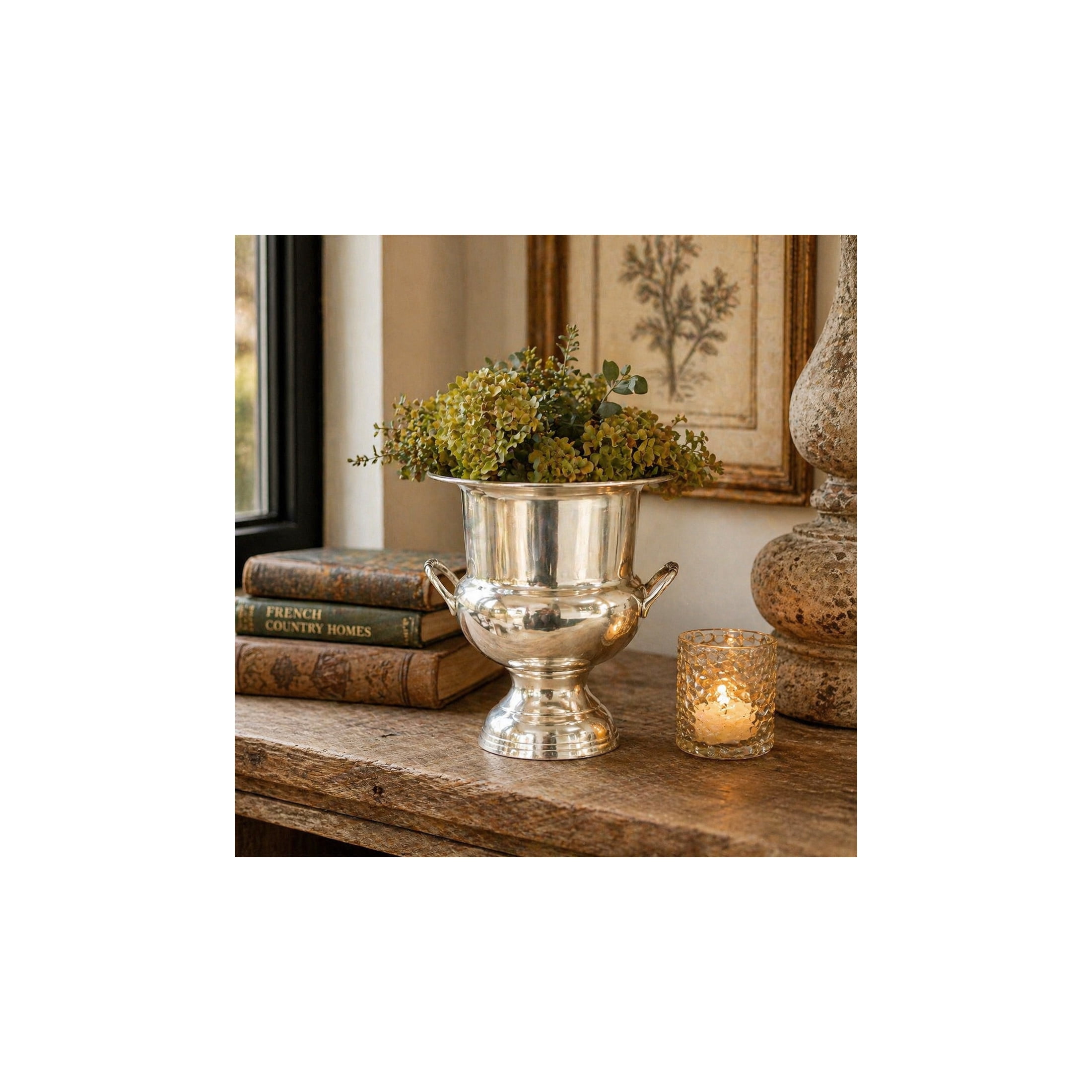DecMode Round Metal 2 Bottle Silver Ice Bucket