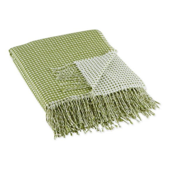Contemporary Home Living Green and White Rectangular Waffle Knitted Acrylic Decorative Throw 50" x