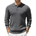 thumbnail image 2 of Zimjoy Men's Polo Shirts Long Sleeve Button Up Sweaters Big and Tall Henley Neck Textured Shirt Loose Fit Ribbed Fashion Dress Shirt Pullover, Dark Gray L, 2 of 4