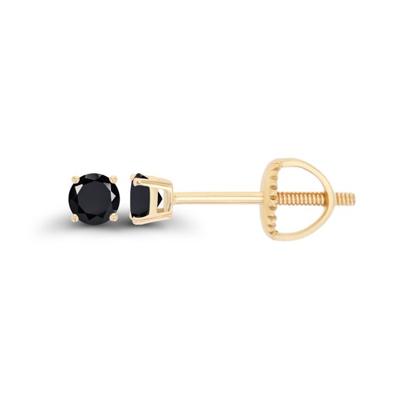 Decadence 14K Yellow Gold Plated Sterling Silver 3mm Round Natural Black Onyx Birthstone Screwback Stud Earrings
