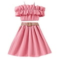 thumbnail image 3 of Bovxnpu Girls 2 Piece Outfits, Kids Girl Sleeveless Cami Tops and Half Skirt, Girls' Chiffon Dress Summer One Shoulder Camisole Half Skirt Set 11 Years, 3 of 5