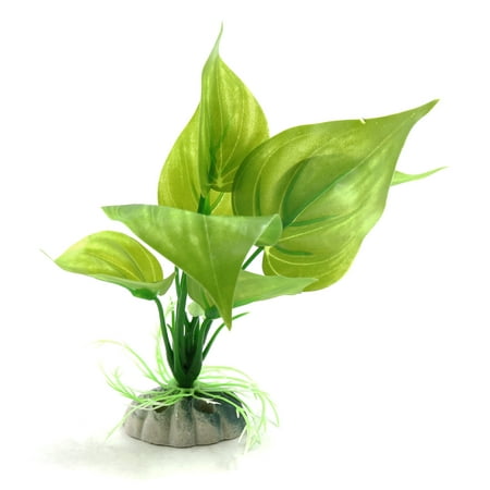 Green Plastic Aquatic Leaves Plant Betta Tank Waterscape Decor w/ Ceramic
