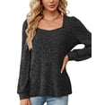thumbnail image 2 of SHIBEVER Fall Sweaters for Women Long Sleeve Shirts Casual Lightweight Square Neck Tops Loose Fit Tunic Pullover Trendy Knit Ribbed Tshirt Size XL, 2 of 5