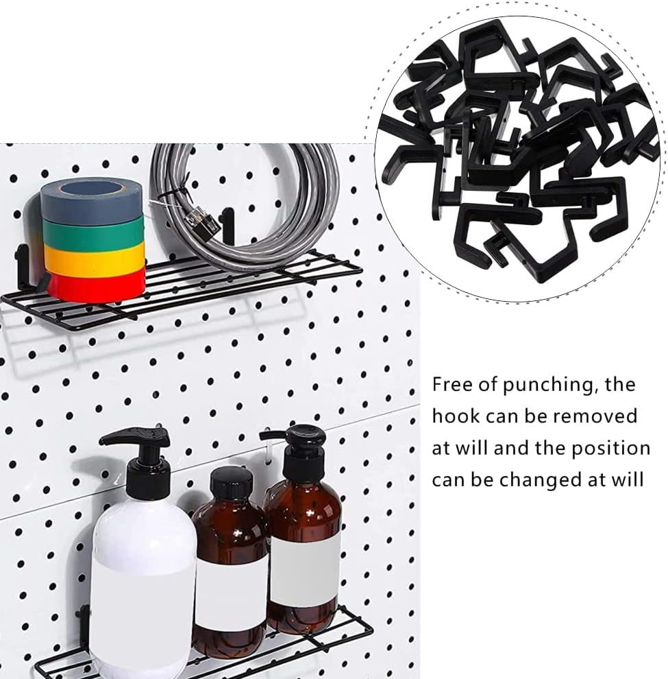 20 Pcs Pegboard Hooks J Hook Style Hooks Plastic Peg Locks for Storing and Organizing Tool Accessories(Black)