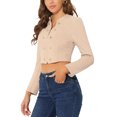 thumbnail image 4 of INSPIRE CHIC Women's Faux Suede Cropped Jacket Double Breasted Stand Collar Zip Up Long Sleeve Coat M Beige, 4 of 6