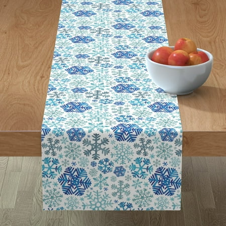 

Cotton Sateen Table Runner 72 - Blue Christmas Snowflakes Winter Ice Festive Snow Snowflake White Seasonal Holidays Print Custom Table Linens by Spoonflower